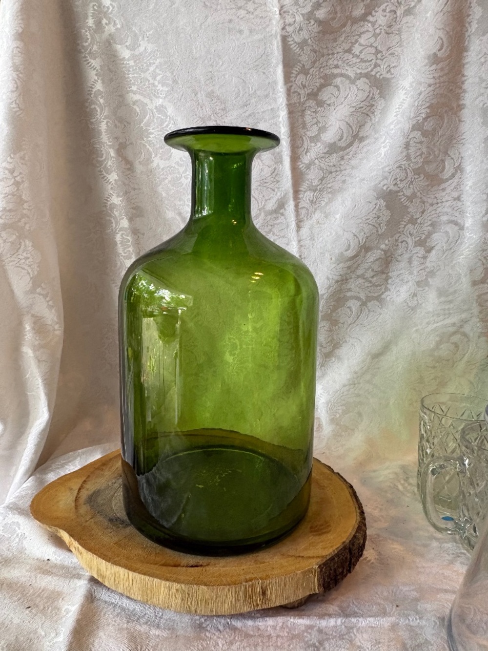 Large green vintage glass decanter